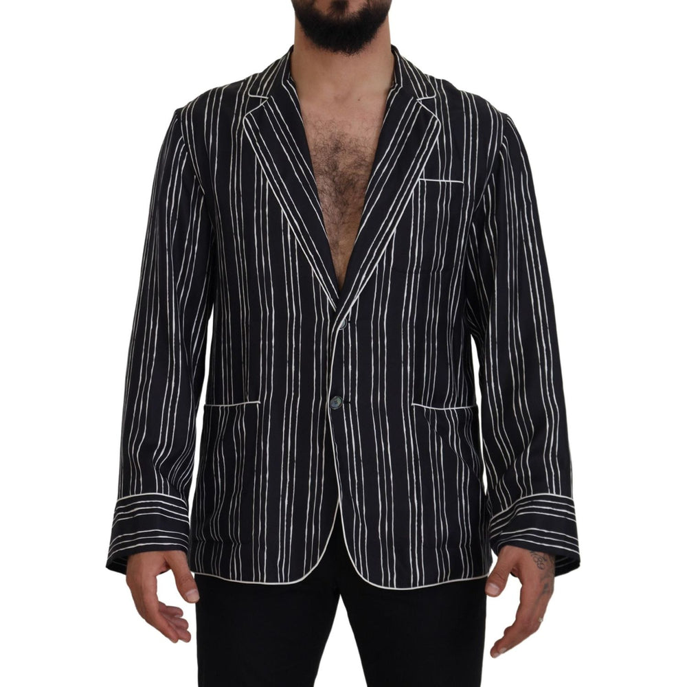 Dolce & Gabbana Blue Striped Silk Pajama Shirt Jacket TSH83577- IT4