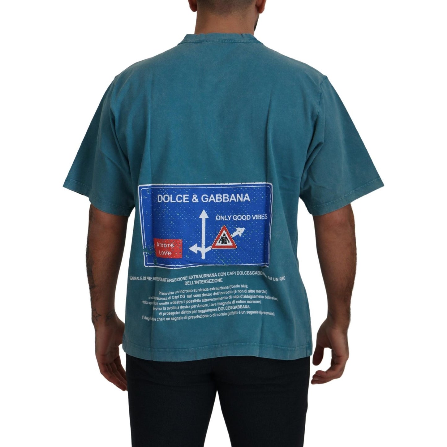 Dolce & Gabbana Blue Logo Print Crewneck Cotton T-shirt TSH83080 - 52