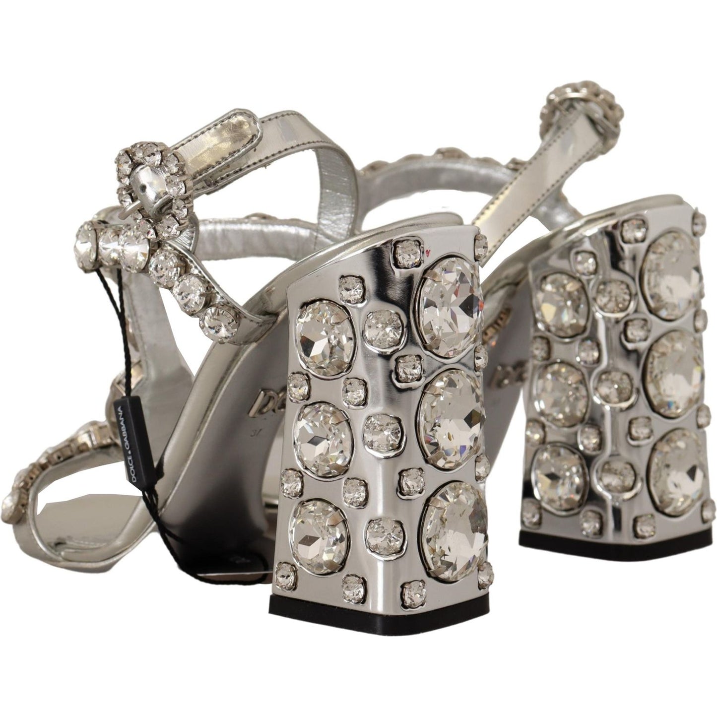 Dolce & Gabbana Silver Crystals Strap Buckle High Heel Sandals LA9957-37