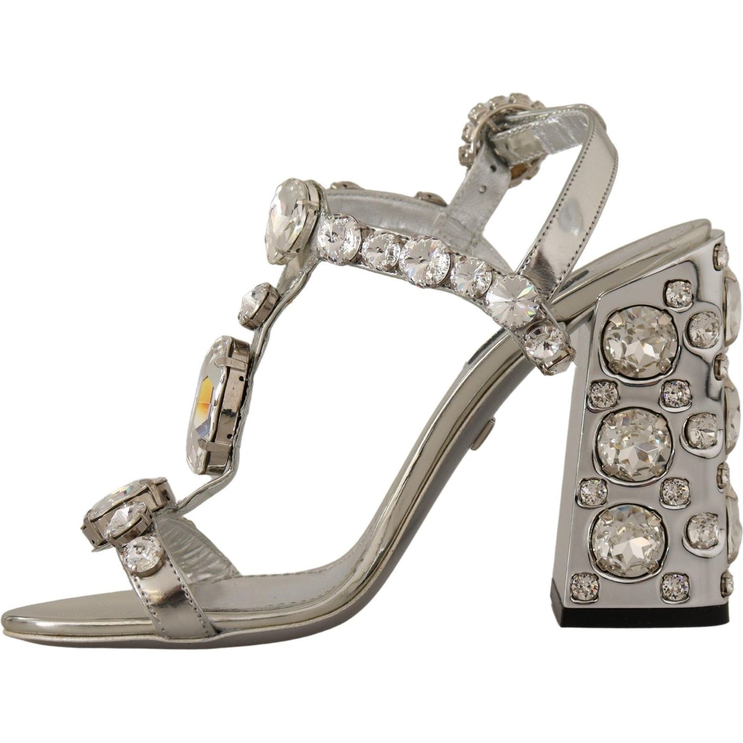 Dolce & Gabbana Silver Crystals Strap Buckle High Heel Sandals LA9957-37