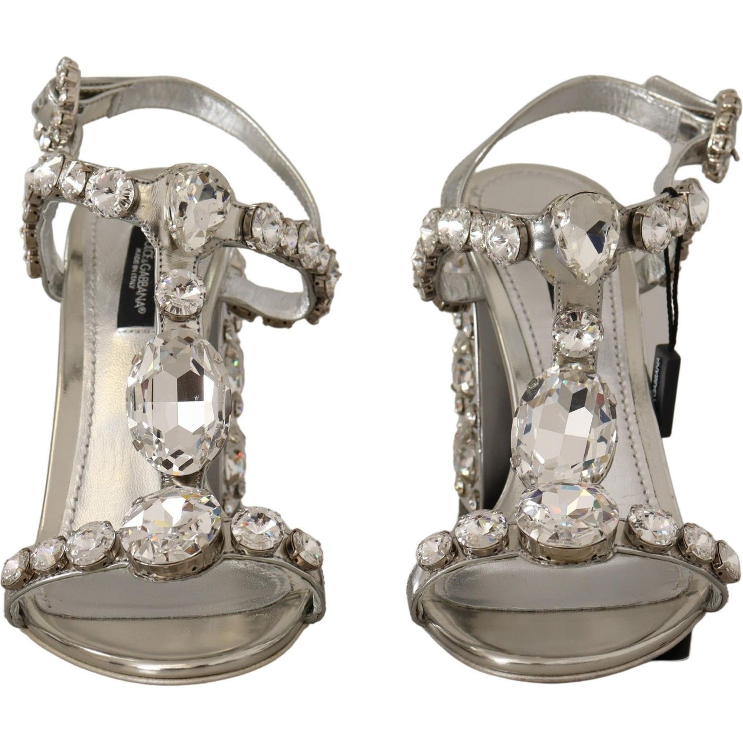 Dolce & Gabbana Silver Crystals Strap Buckle High Heel Sandals LA9957-37