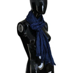 Costume National Blue Silk Shawl Foulard Fringes Scarf MS6886