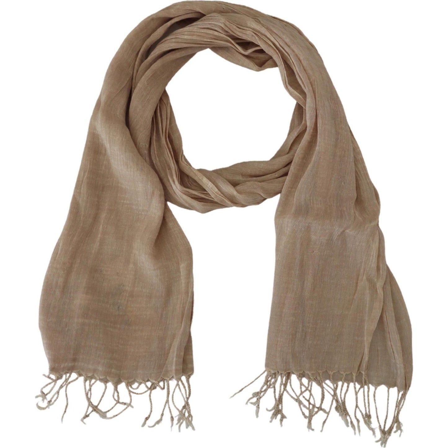 Costume National Beige Cotton Shawl Foulard Fringe Scarf MS6872