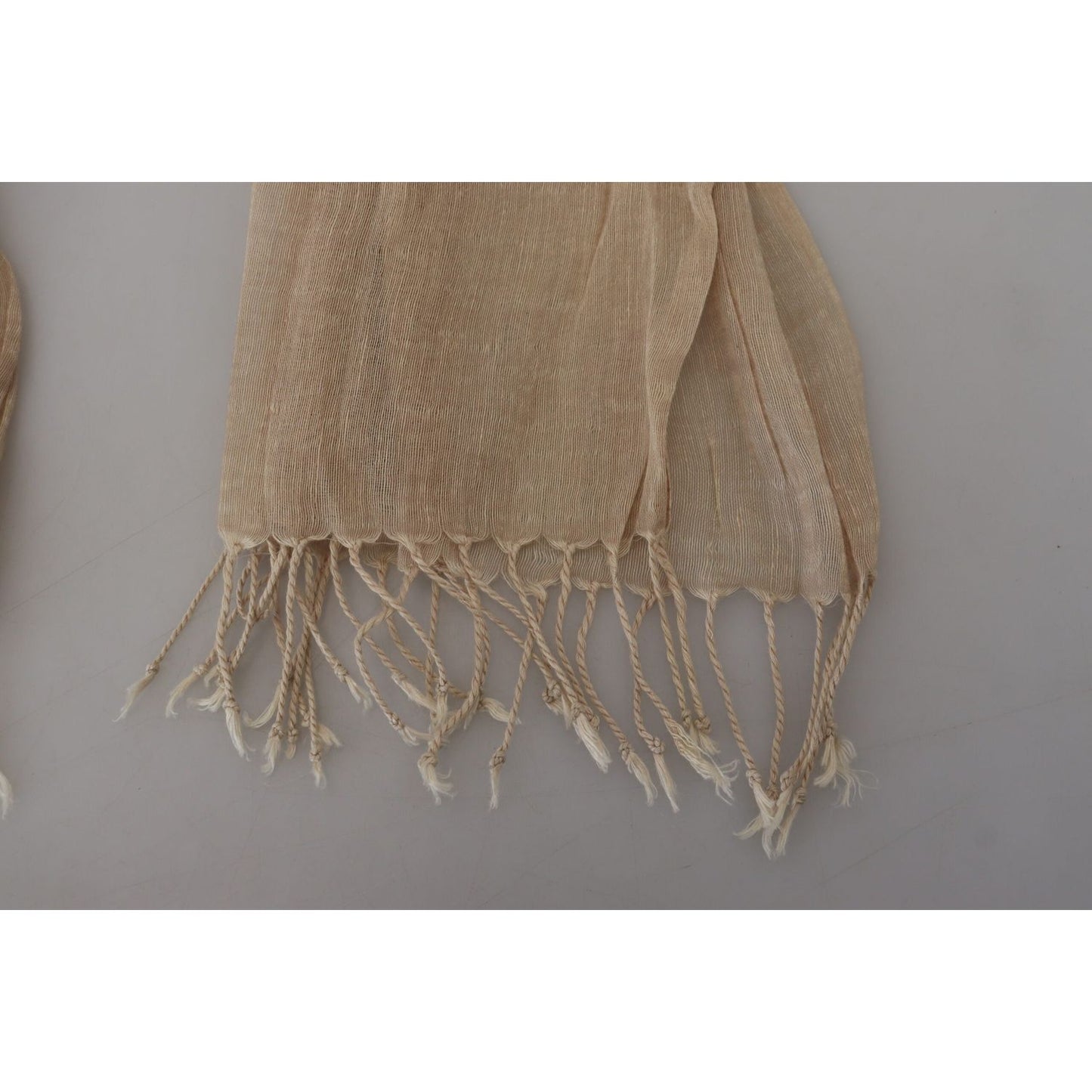 Costume National Beige Cotton Shawl Foulard Fringe Scarf MS6872