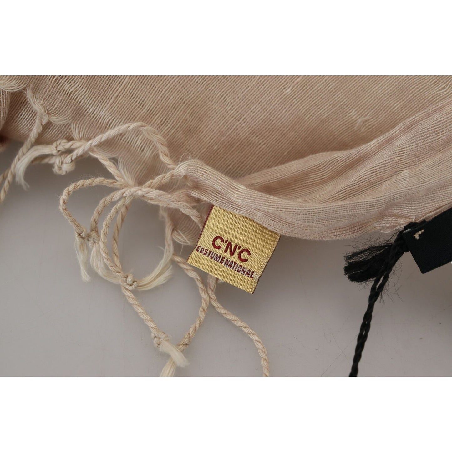 Costume National Beige Cotton Shawl Foulard Fringe Scarf MS6872
