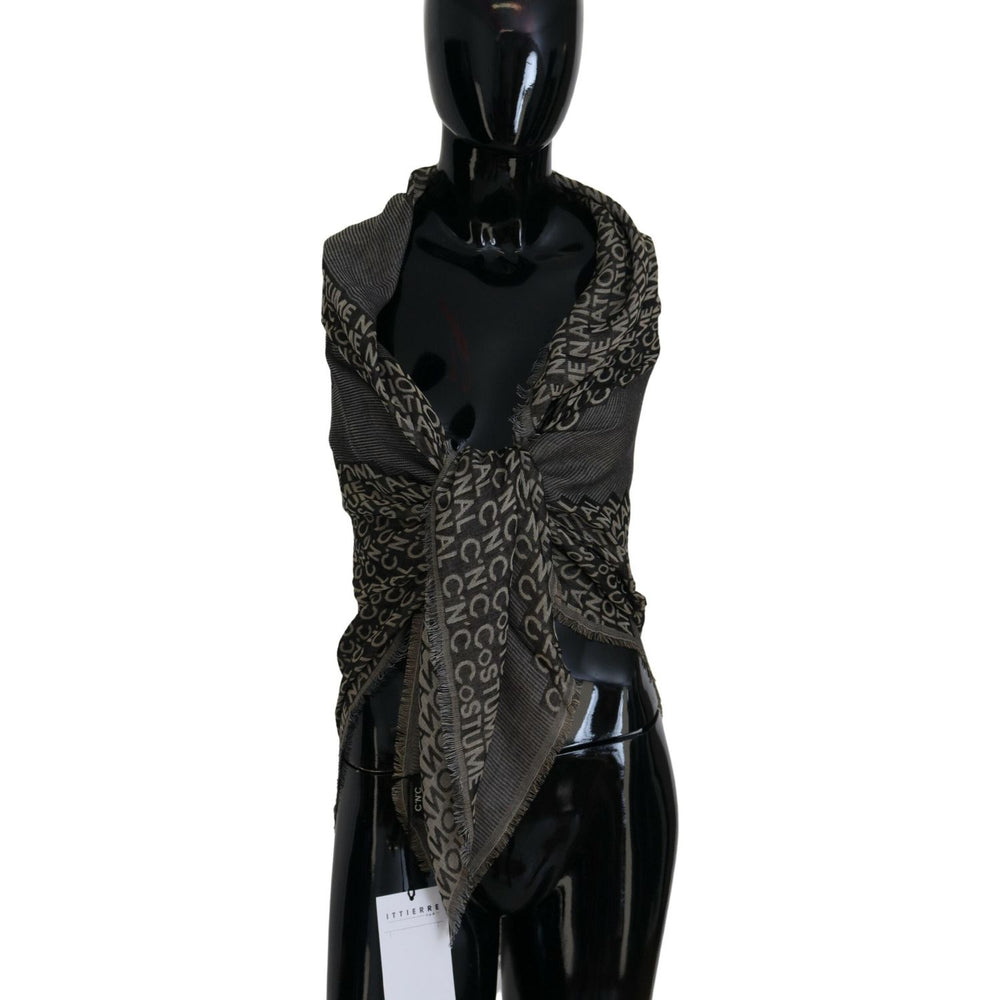 Costume National Gray Logo Knit Neck Wrap Shawl Scarf MS6868