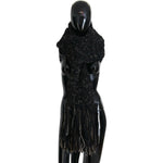 Dolce & Gabbana Black Wool Knitted Wrap Foulard Fringe Scarf MS6829