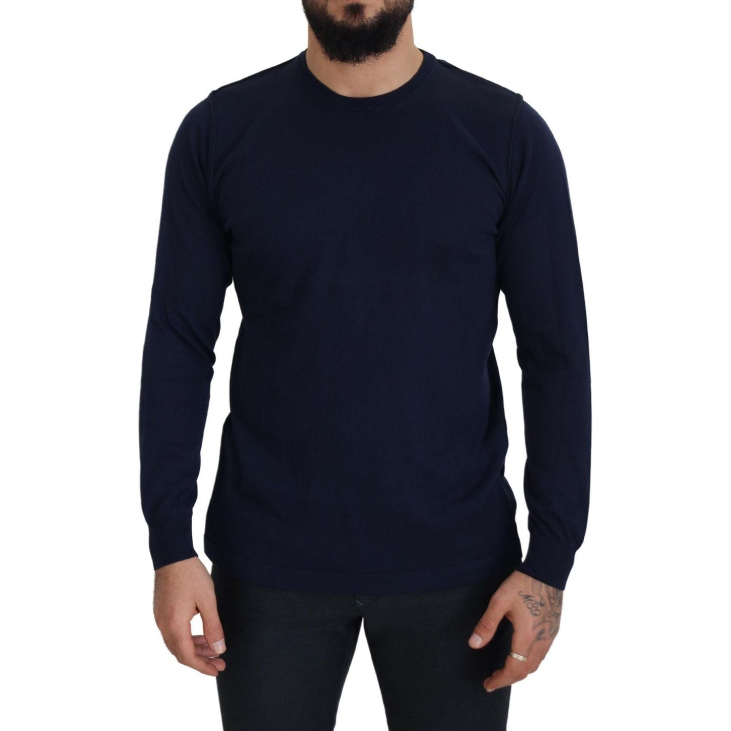 Paolo Pecora Milano Blue Cotton Crewneck Pullover Sweater TSH8253 - 54