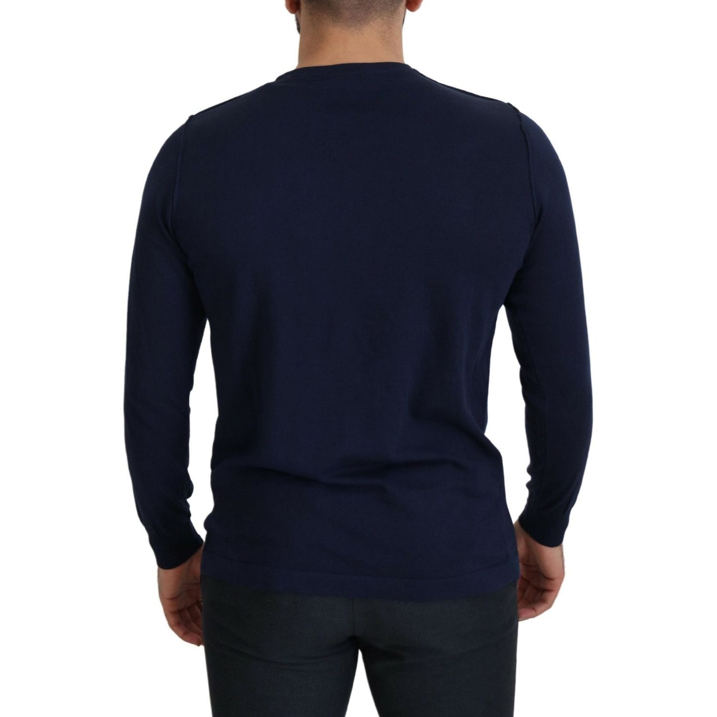 Paolo Pecora Milano Blue Cotton Crewneck Pullover Sweater TSH8253 - 54