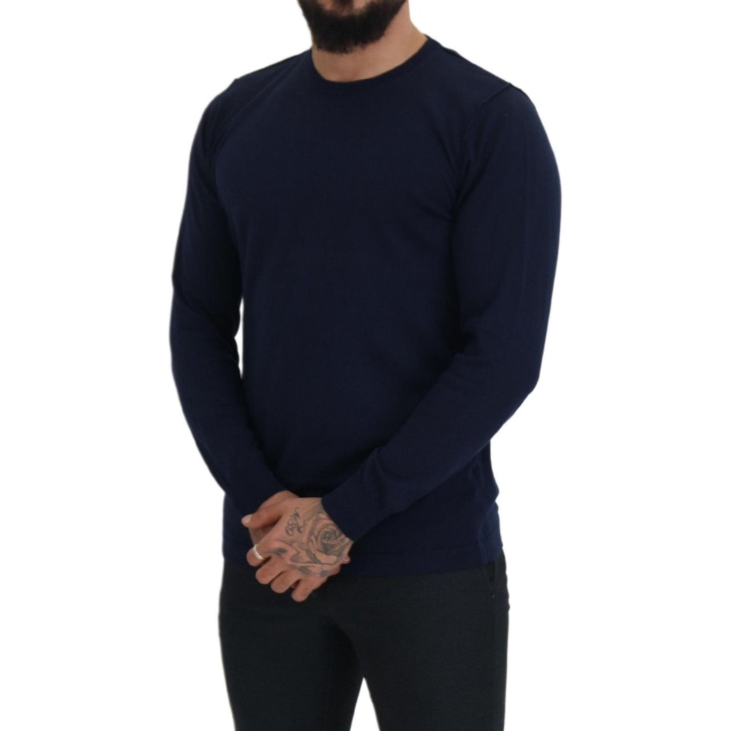 Paolo Pecora Milano Blue Cotton Crewneck Pullover Sweater TSH8253 - 54