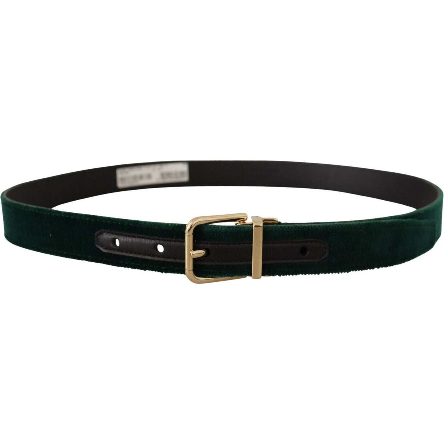 Dolce & Gabbana Green Velvet Leather Gold Metal Logo Belt BEL8425 - 85