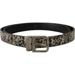 Dolce & Gabbana Black Marble Print Leather Silver Logo Buckle Belt BEL8440- 90