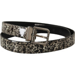 Dolce & Gabbana Black Marble Print Leather Silver Logo Buckle Belt BEL8440- 90