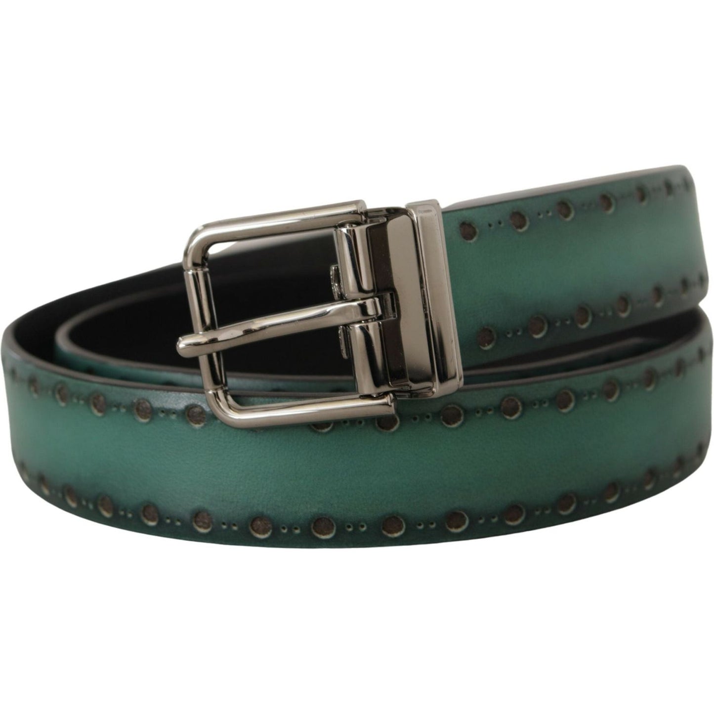 Dolce & Gabbana Green Giotto Leather Silver Metal Buckle Belt BEL8475- 90