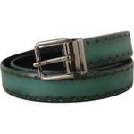 Dolce & Gabbana Green Giotto Leather Silver Metal Buckle Belt BEL8475- 90