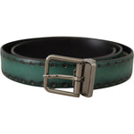 Dolce & Gabbana Green Giotto Leather Silver Metal Buckle Belt BEL8475- 90