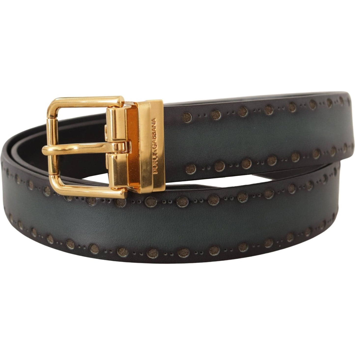 Dolce & Gabbana Green Perforated Leather Brass Metal Belt BEL8476- 90