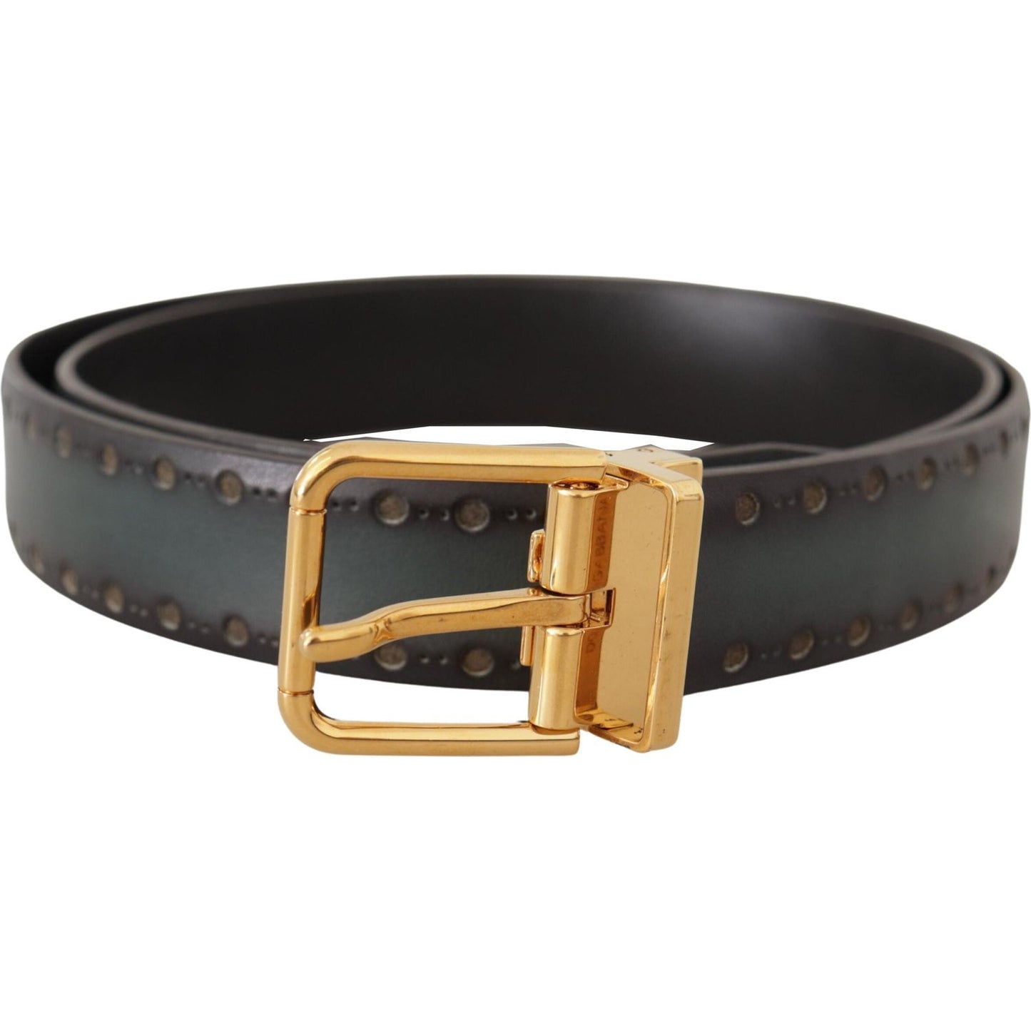 Dolce & Gabbana Green Perforated Leather Brass Metal Belt BEL8476- 90