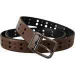 Dolce & Gabbana Dark Brown Perforated Leather Metal Belt BEL8481- 90
