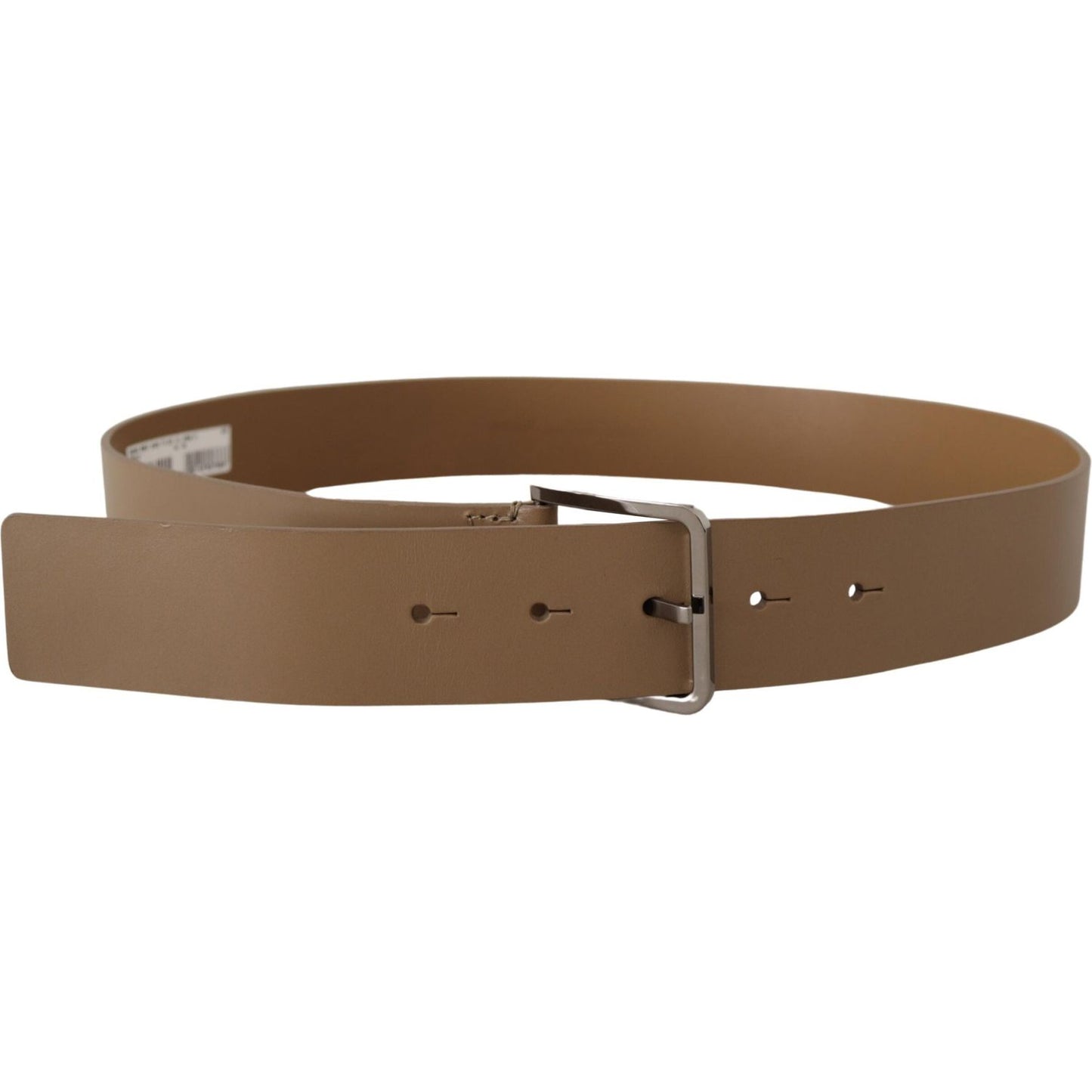 Dolce & Gabbana Beige Calf Leather Wide Silver Metal Belt BEL8493- 90