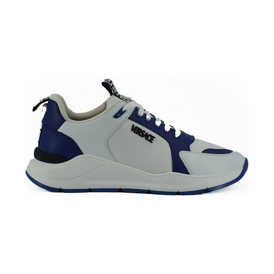 Versace Elegant Blue and White Leather Sneakers