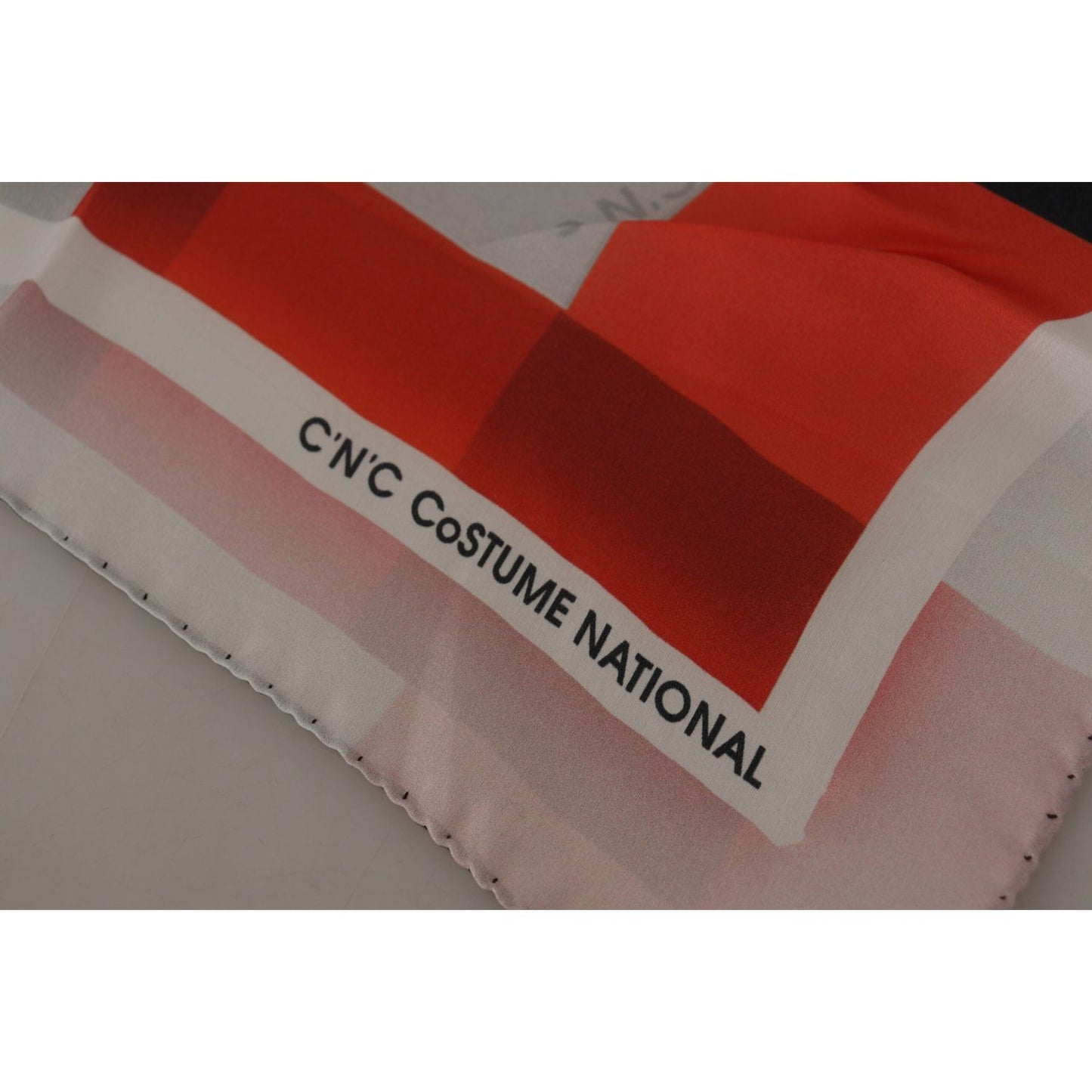 Costume National Gray Red Silk Shawl Foulard Wrap Scarf MS6531