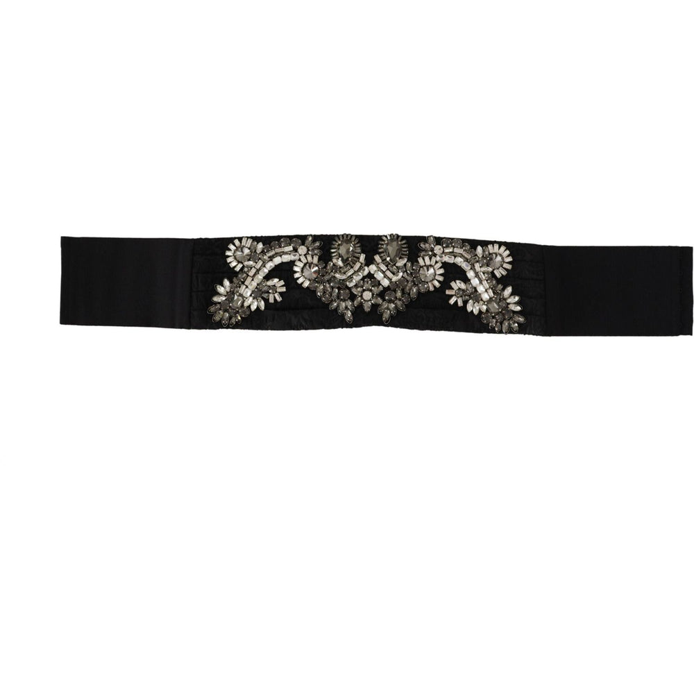 Dolce & Gabbana Black Silk Brass Crystal Embellished Waist Belt BEL8394 - 42