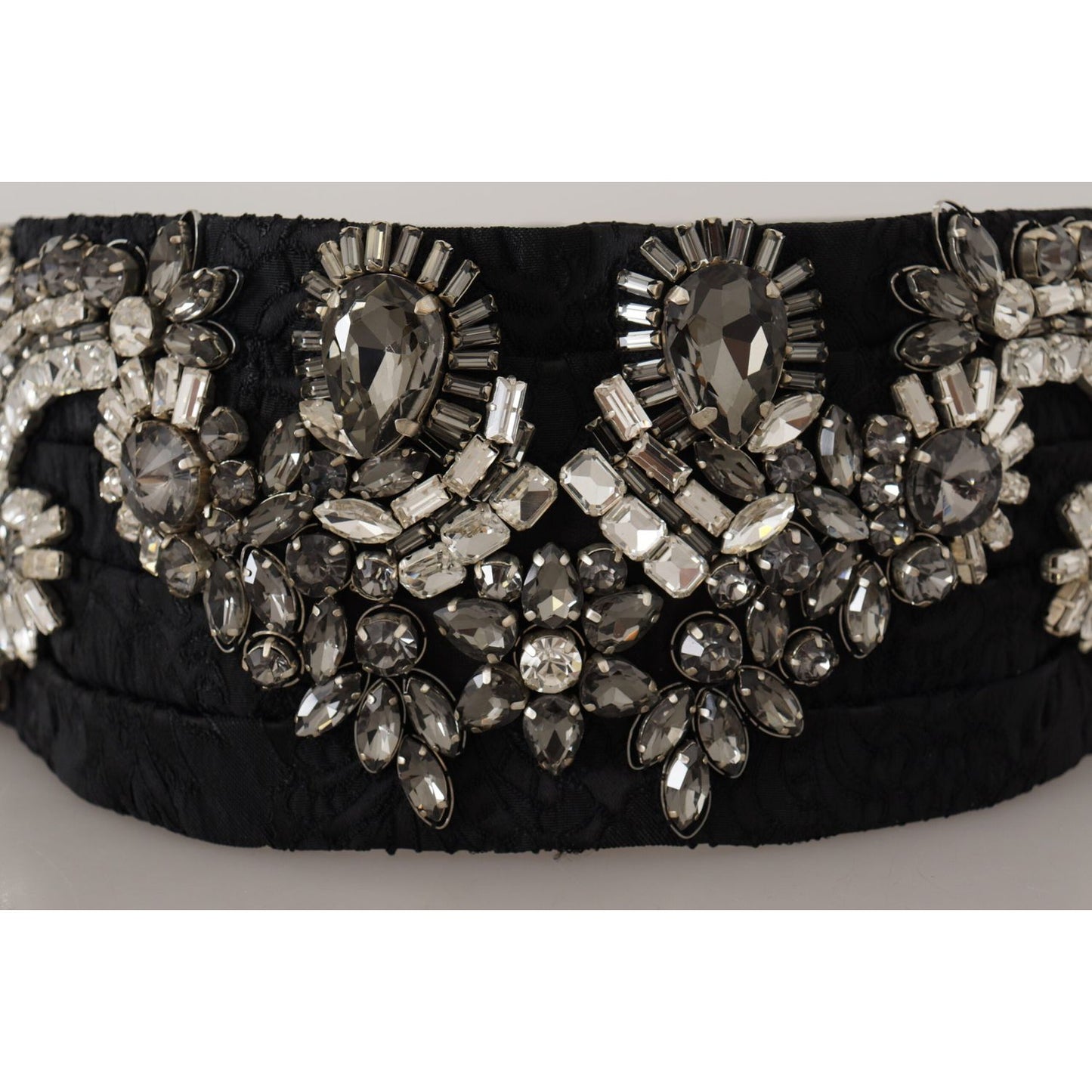 Dolce & Gabbana Black Silk Brass Crystal Embellished Waist Belt BEL8394 - 42