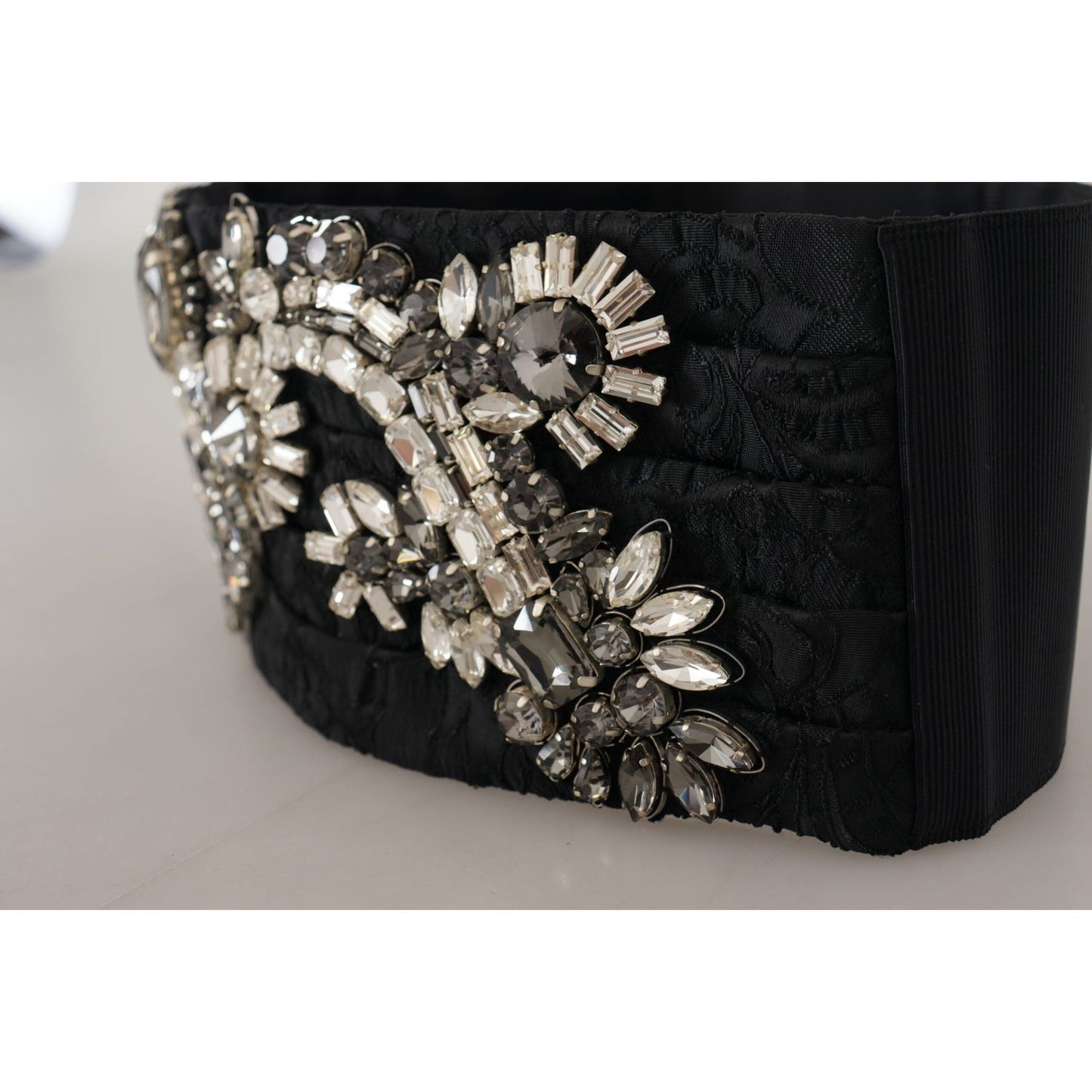 Dolce & Gabbana Black Silk Brass Crystal Embellished Waist Belt BEL8394 - 42