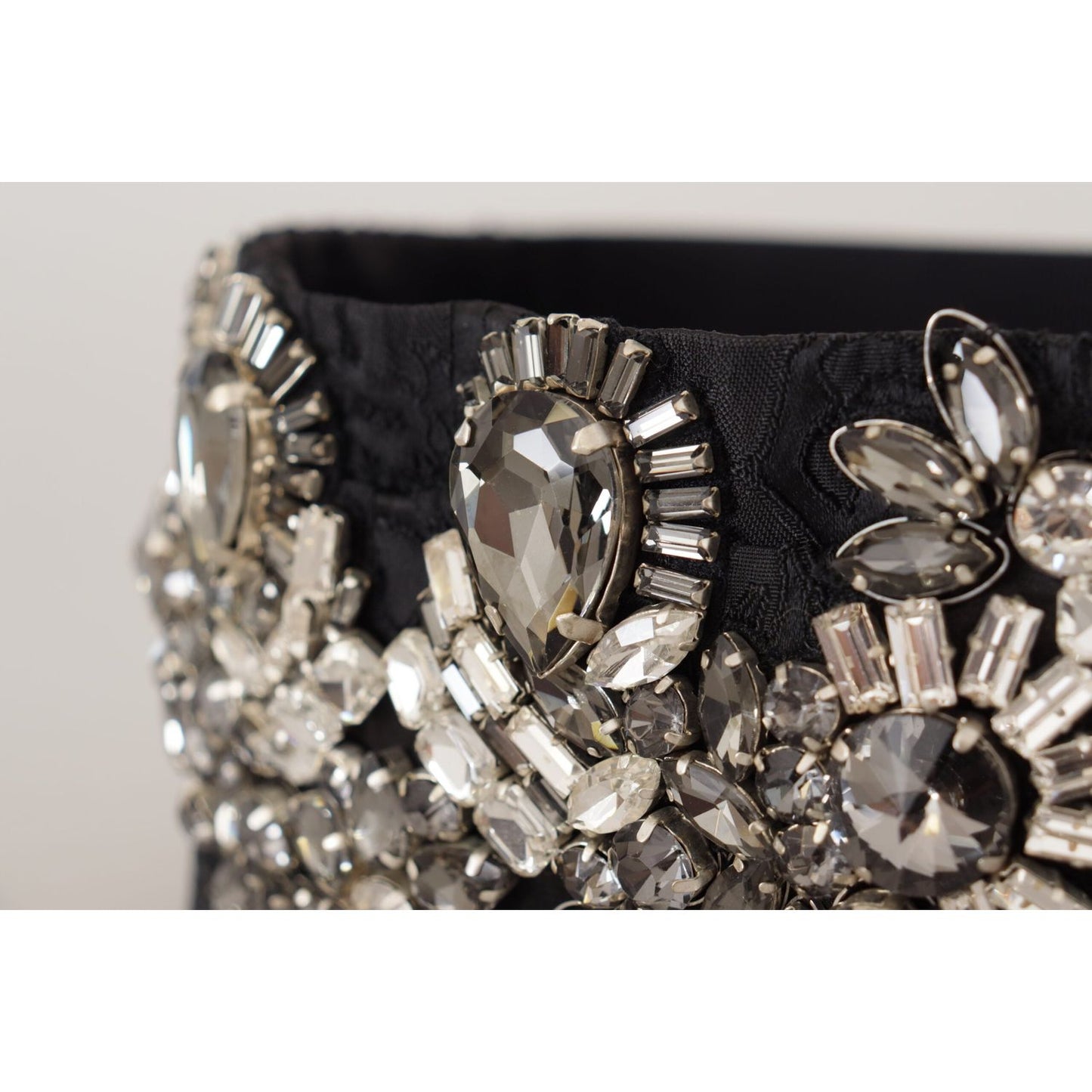 Dolce & Gabbana Black Silk Brass Crystal Embellished Waist Belt BEL8394 - 42