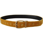 Dolce & Gabbana Mustard Velvet Gold Logo Engraved Metal Buckle Belt BEL8413 - 65