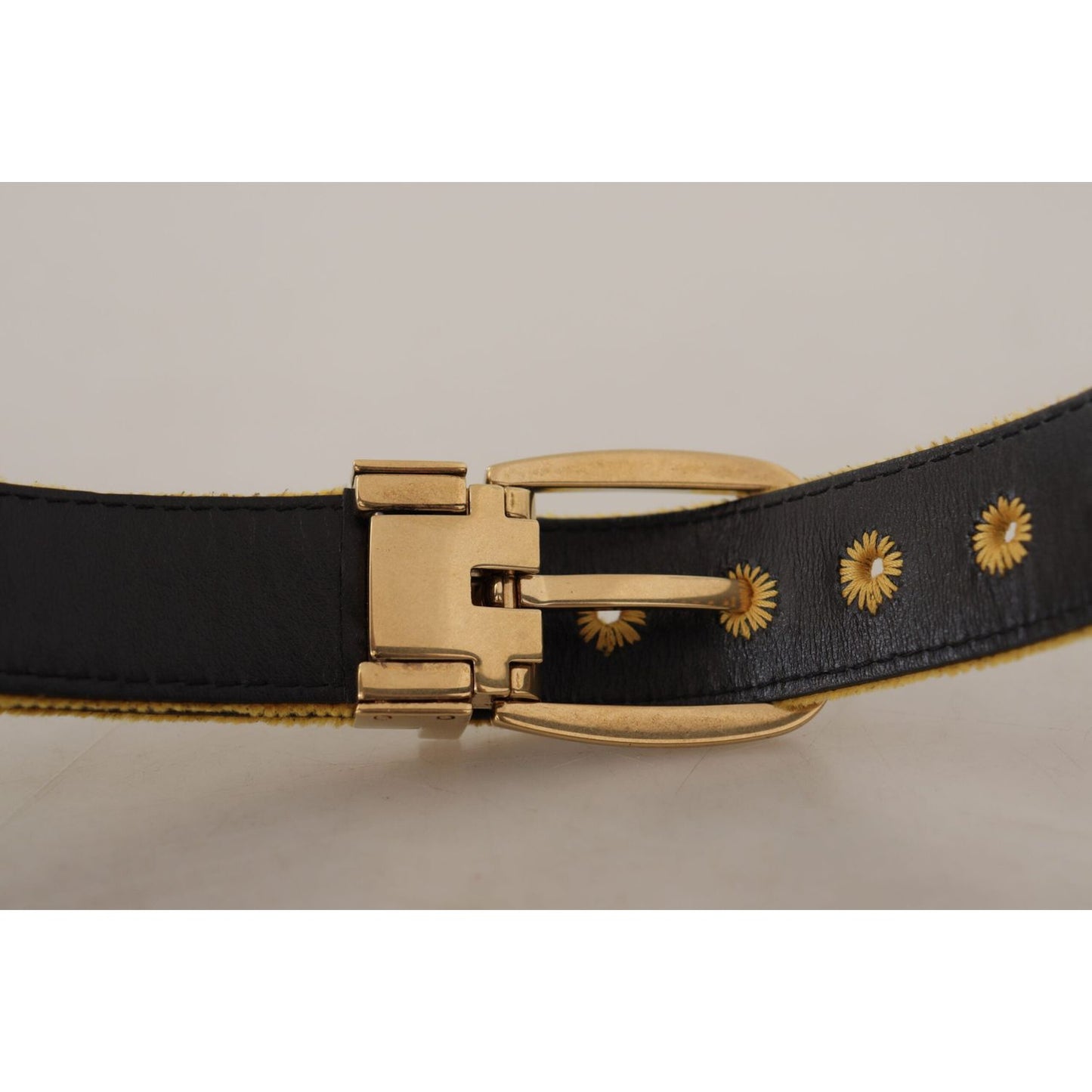 Dolce & Gabbana Mustard Velvet Gold Logo Engraved Metal Buckle Belt BEL8413 - 65
