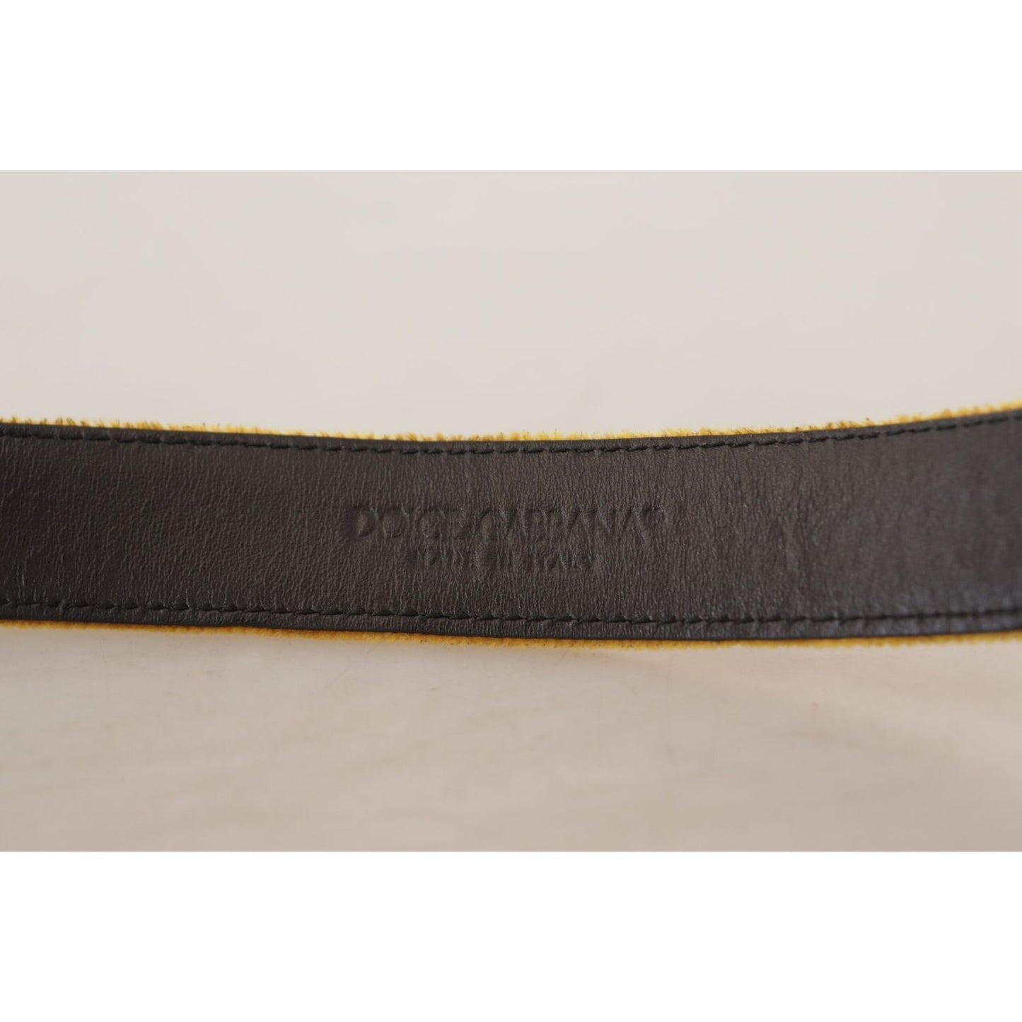Dolce & Gabbana Mustard Velvet Gold Logo Engraved Metal Buckle Belt BEL8413 - 65