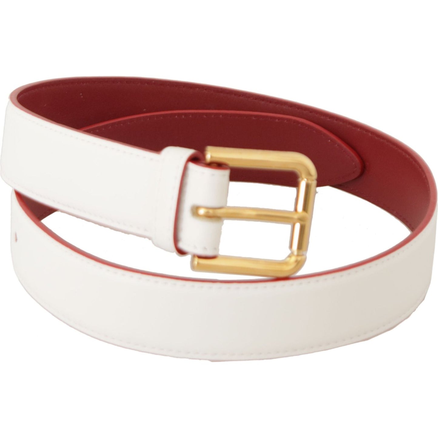 Dolce & Gabbana White Calf Leather Two-Toned Gold Metal Buckle Belt BEL8662 - 70