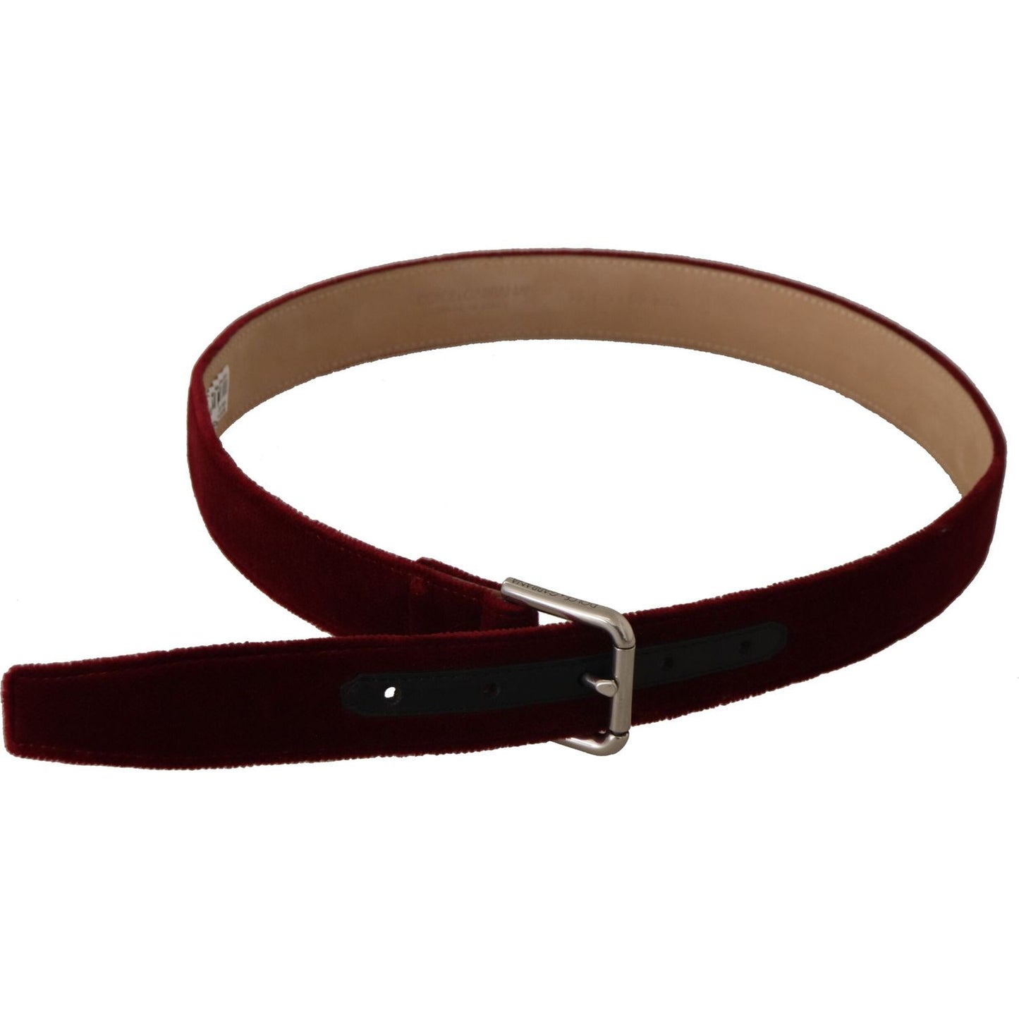 Dolce & Gabbana Red Velvet Silver Logo Engraved Metal Buckle Belt BEL8672 - 75