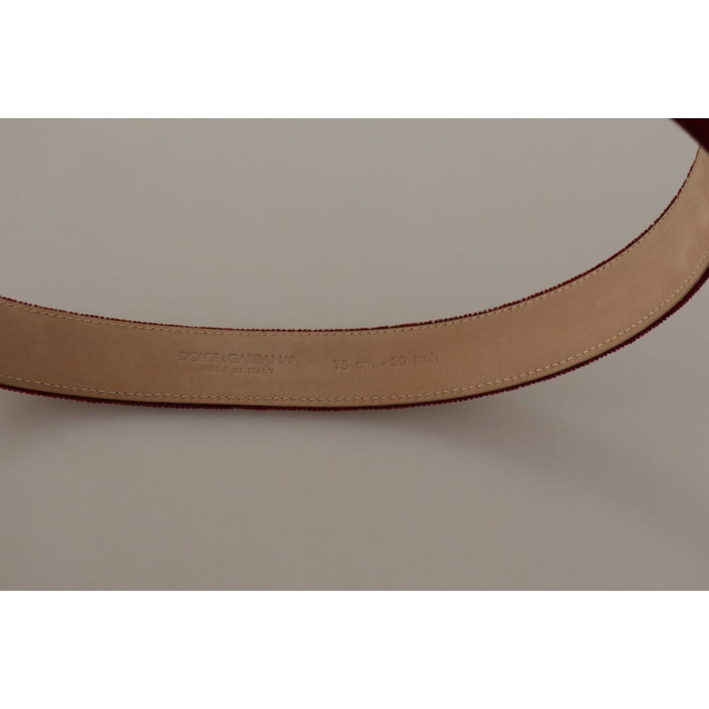Dolce & Gabbana Red Velvet Silver Logo Engraved Metal Buckle Belt BEL8672 - 75