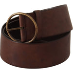 Dolce & Gabbana Dark Brown Wide Waist Leather Metal Round Buckle Belt BEL8727 - 90