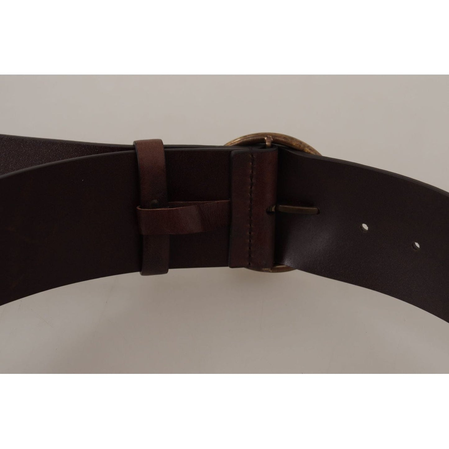 Dolce & Gabbana Dark Brown Wide Waist Leather Metal Round Buckle Belt BEL8727 - 90