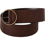 Dolce & Gabbana Brown Leather Wide Waist Logo Metal Round Buckle Belt BEL8746 - 90