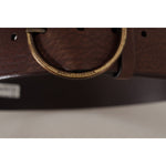 Dolce & Gabbana Brown Leather Wide Waist Logo Metal Round Buckle Belt BEL8746 - 90