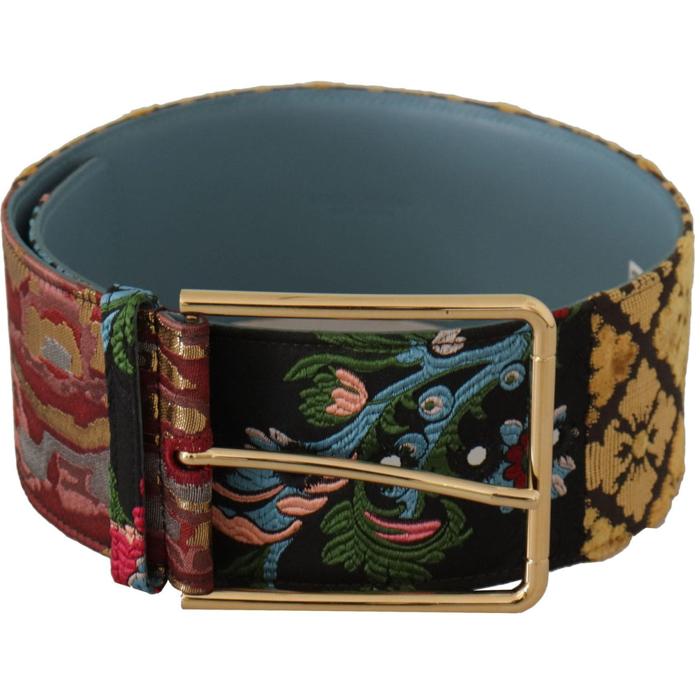 Dolce & Gabbana Multicolor Embroidered Leather Gold Metal Buckle Belt WMB111 - 70