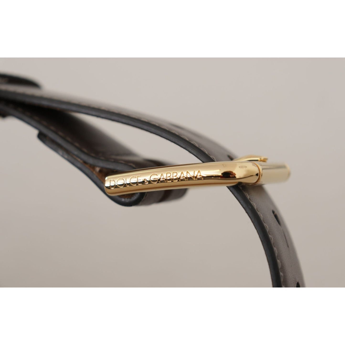 Dolce & Gabbana Gray Calfskin Leather Gold Metal Logo Buckle Belt WMB144 - 70