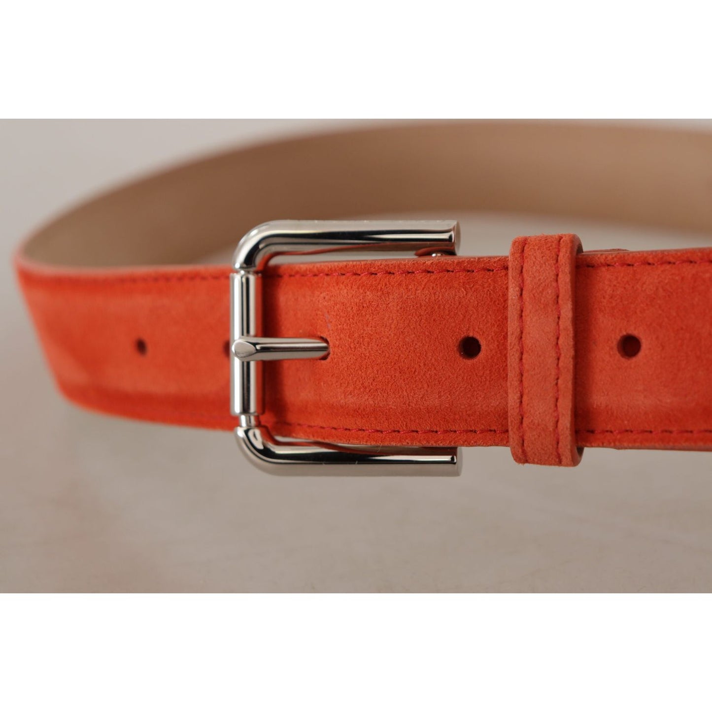 Dolce & Gabbana Orange Leather Suede Silver Logo Metal Buckle Belt WMB145 - 75