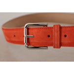 Dolce & Gabbana Orange Leather Suede Silver Logo Metal Buckle Belt WMB145 - 75