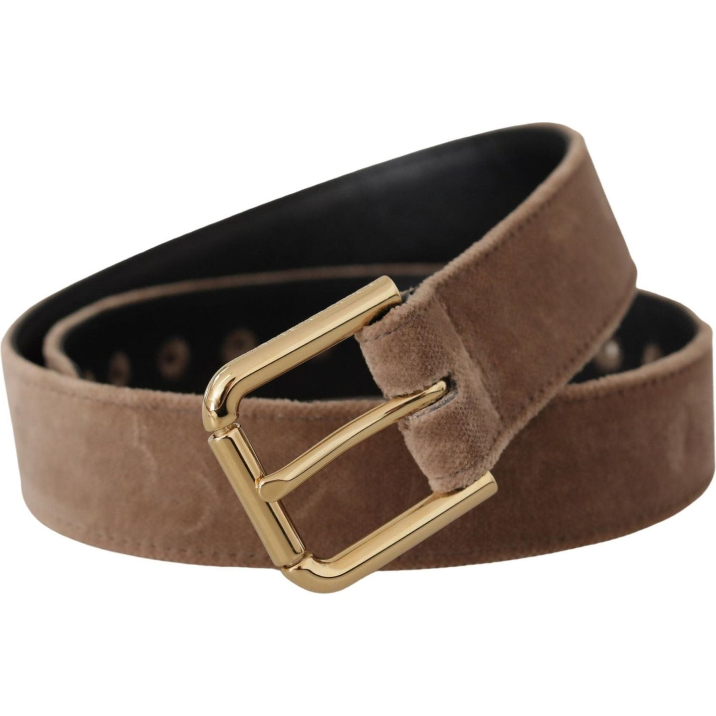 Dolce & Gabbana Light Brown Velvet Gold Tone Logo Metal Buckle Belt WMB162 - 65