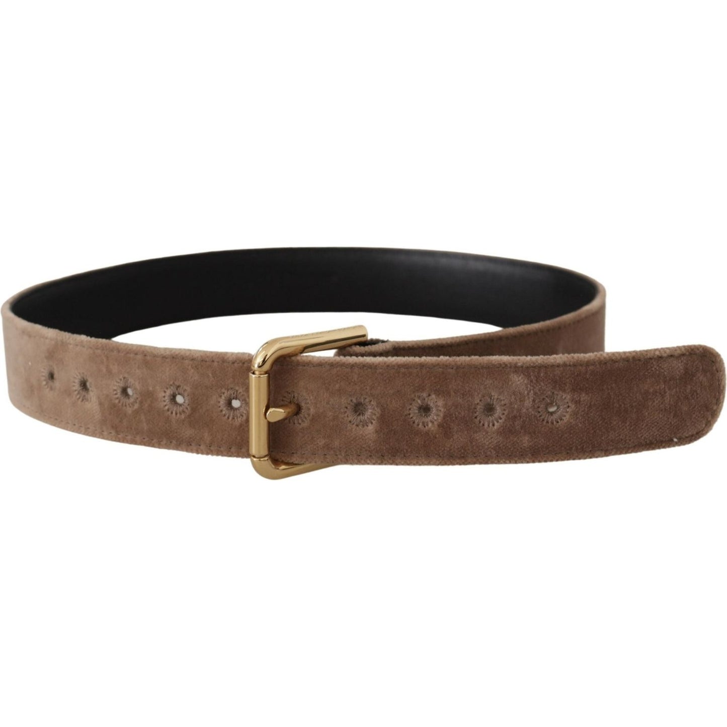 Dolce & Gabbana Light Brown Velvet Gold Tone Logo Metal Buckle Belt WMB162 - 65