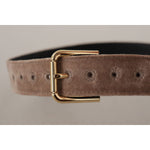 Dolce & Gabbana Light Brown Velvet Gold Tone Logo Metal Buckle Belt WMB162 - 65
