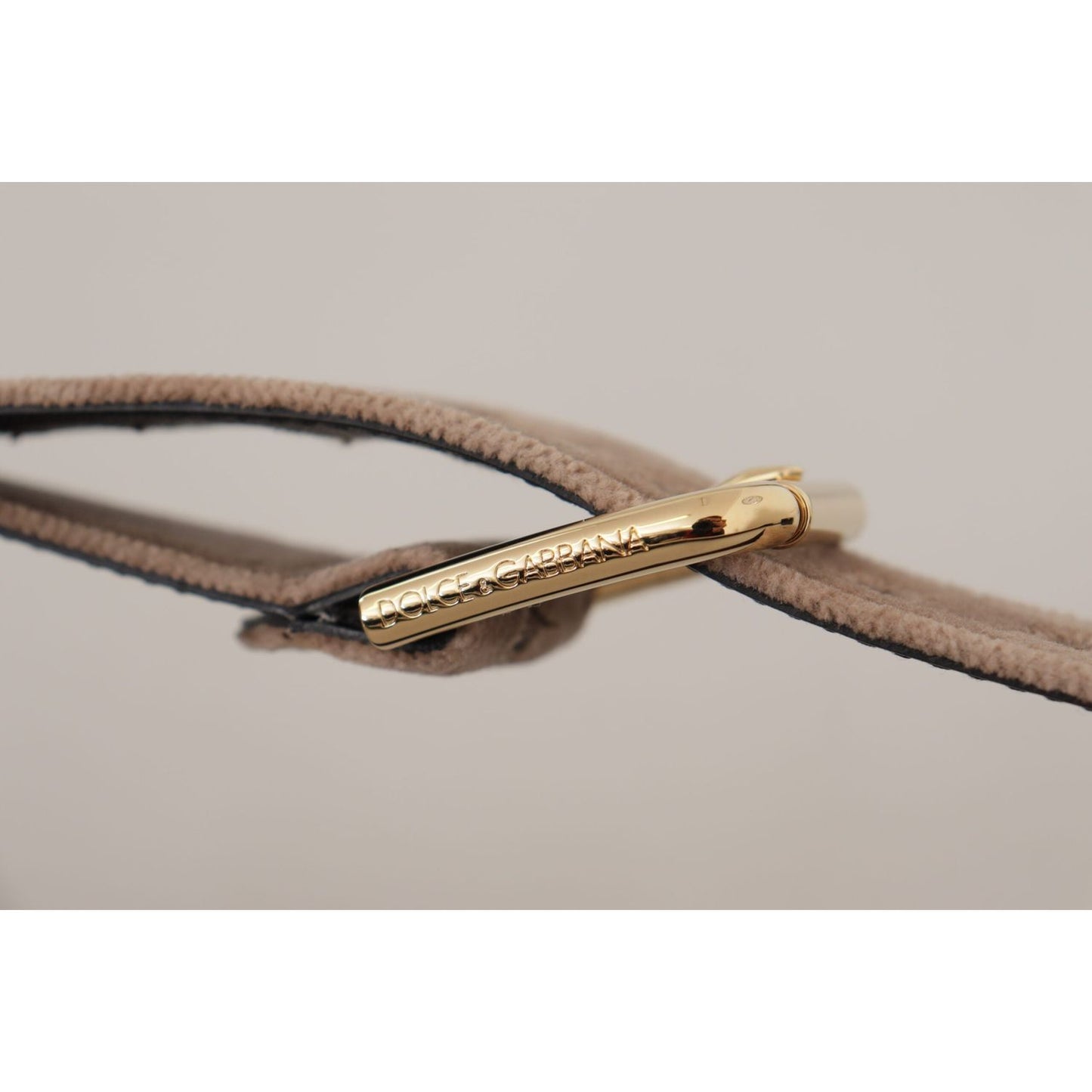 Dolce & Gabbana Light Brown Velvet Gold Tone Logo Metal Buckle Belt WMB162 - 65