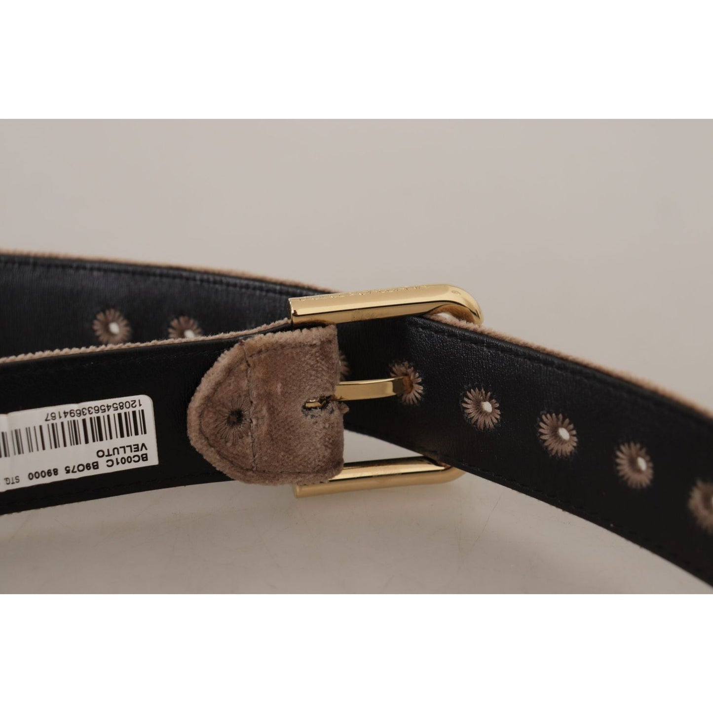 Dolce & Gabbana Light Brown Velvet Gold Tone Logo Metal Buckle Belt WMB162 - 65