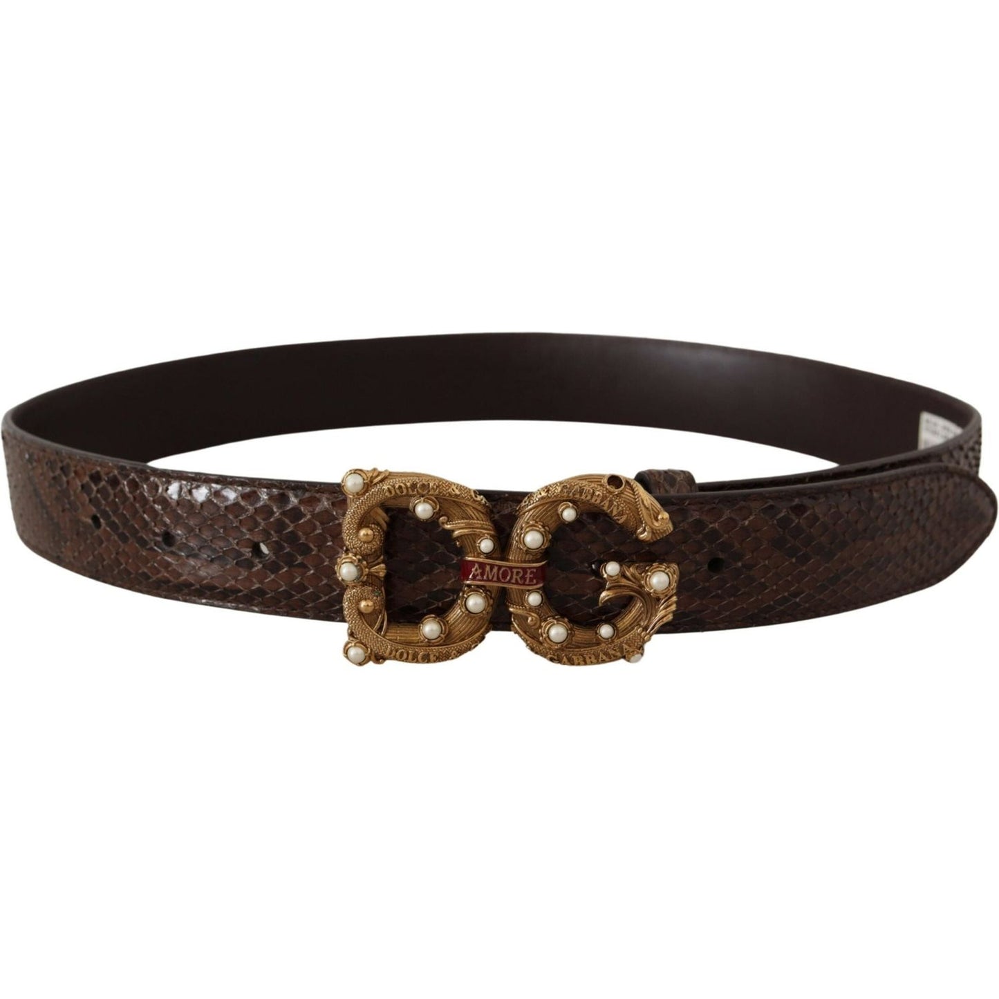 Dolce & Gabbana Brown Amore Animal Print Exotic Leather Logo Buckle Belt WMB173 - 70